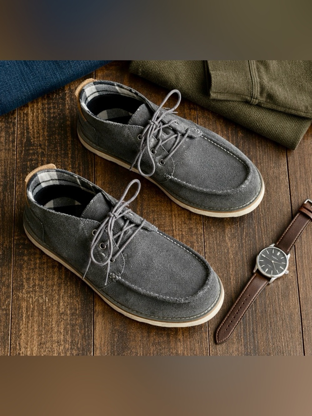 TOMS Men’s Size 12 Gray Suede Moc Toe Lace Up Shoes